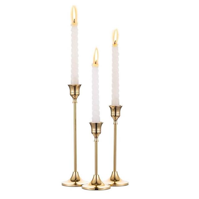 Candlestick Holders Taper Candle Holders, Set of 3 Candle Stick Holders Set, Brass Gold Candlestick Holder Set, Vintage Modern Decorative Centerpiece for Table Mantel Wedding Housewarming Gift