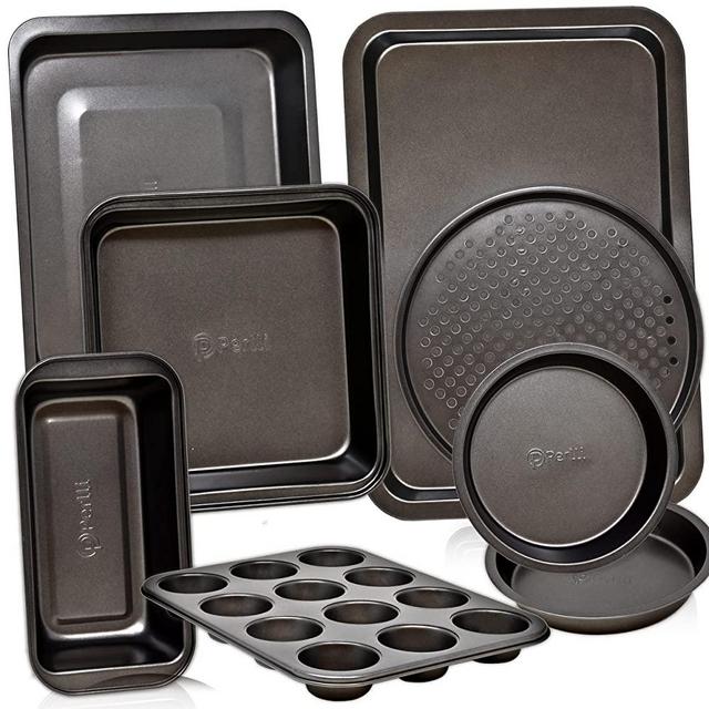 8 Piece Baking Pans Nonstick Bakeware Set - High Quality Carbon Steel Pan Set, Kitchen Essentials Cake Muffin Pan Bread Loaf Pan Oven Tray and Baking Sheet Set, Heat Safe Bake Pans up to 450° F