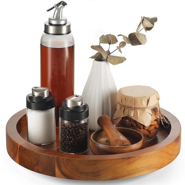 TIDITA 13" Acacia Lazy Susan Organizer for Table - Wood Lazy Susans Turntable for Countertop - Wooden Kitchen Turntable Storage Food Bin Container for Cabinet, Spices, Fridge, Pantry (13 Inch Acacia)