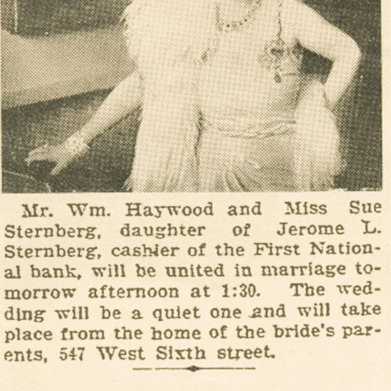 Sue Sternberg - Wedding announcement in the Erie Daily Times June 24, 1901