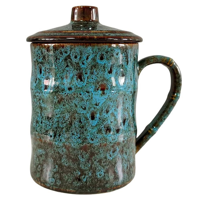 GANBEITEE Extra Large Coffee Mugs 25oz, Big Oversized Coffee Cup, Giant Ceramic Teacup with Lid for Office and Home (Blue)