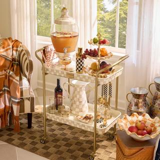 Mocha Check 2-Tier Kitchen Cart