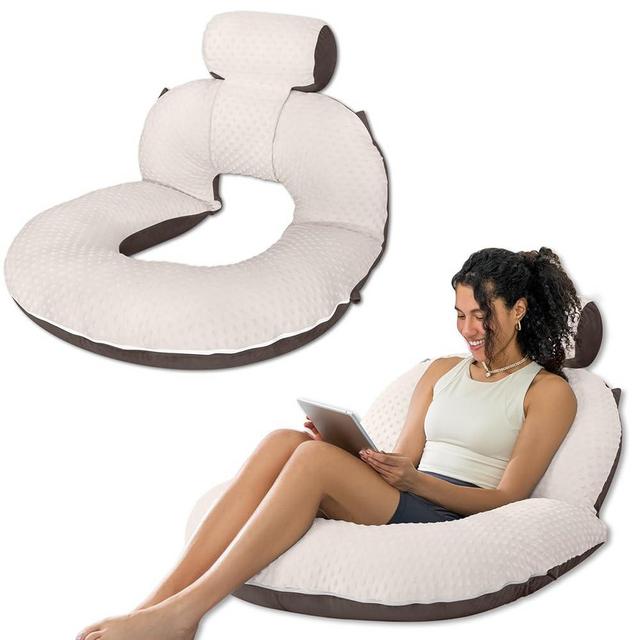 INSEN Reading Pillow, Back Pillow for Sitting in Bed for Reading, Nurse & Relax, Reading Pillow for Adults, Moms & Kids, Sit Up Pillow for Bed (Dot Velvet-Brown, Upgraded)