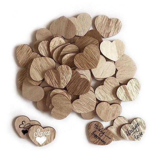 Y&K Homish Wooden Hearts Guest Book Blank Wood Sign Party DIY Pack of 50 PCS (Brown)