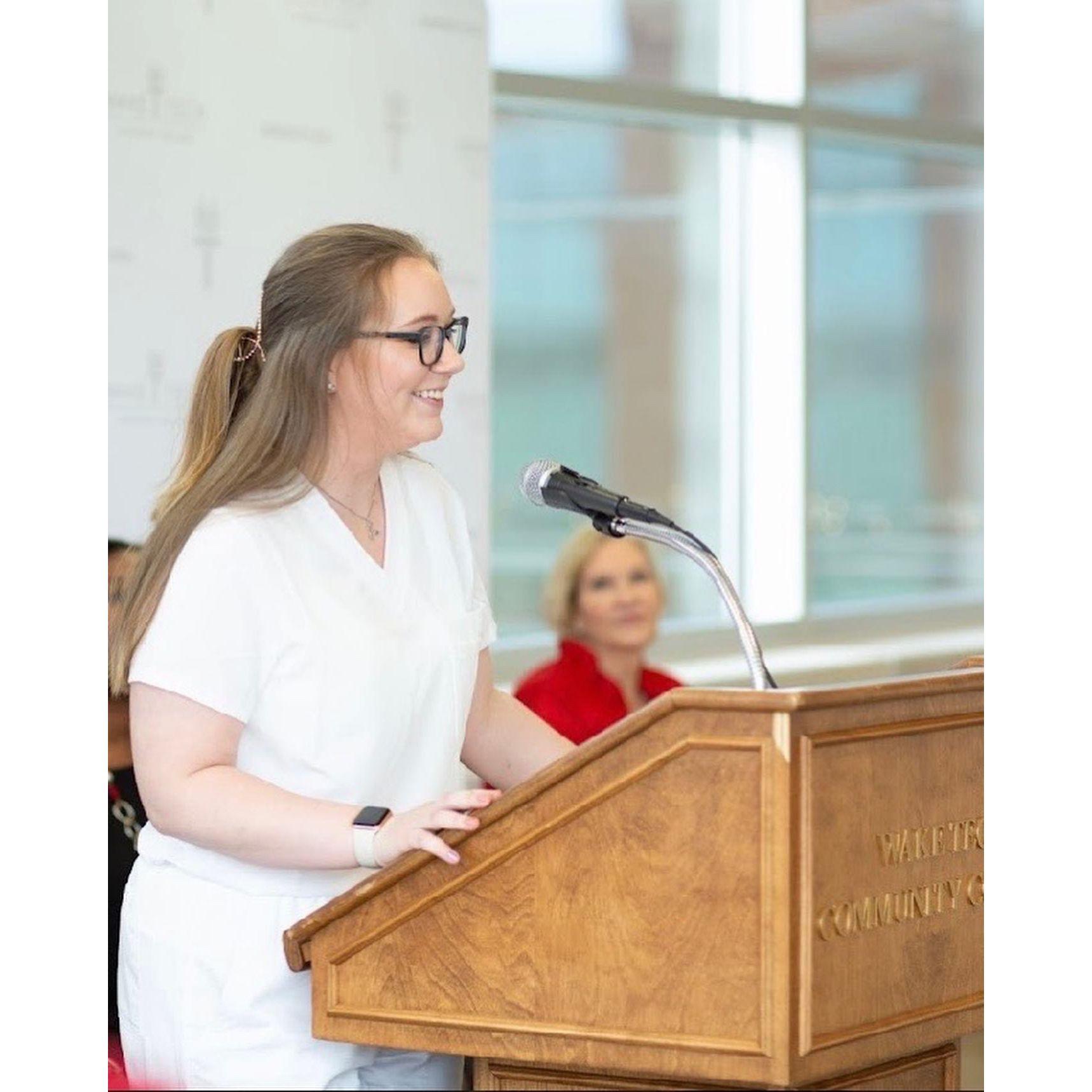 Amy giving her graduation speech