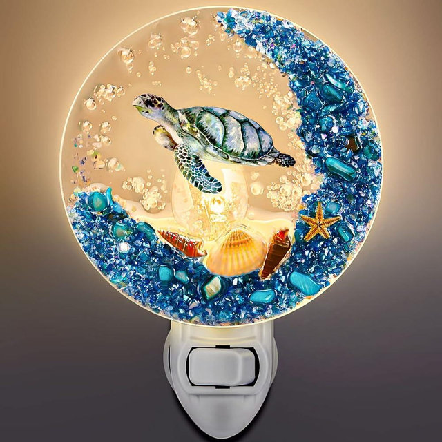 Hortsun Vintage Seashell Night Light - Plug-in Turtle Decor for Bedroom, Bathroom, Living Room - Ocean Animal Nightlight (Sea Turtle)