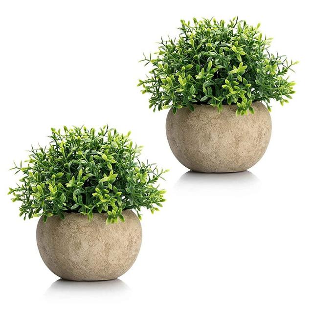 Velener Mini Plastic Artificial Plants Benn Grass in Pot for Home Decor (Set of 2)