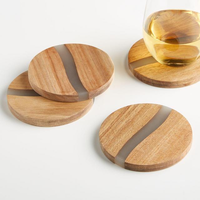 Wood and Resin Coasters, Set of 4