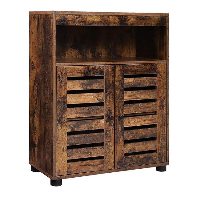 VASAGLE Bathroom Storage Cabinet, Cupboard with Louvered Doors, Rustic Design, Open Compartments, Adjustable Shelf, 23.6 x 11.8 x 31.5 Inches, Rustic Brown UBBK44BX