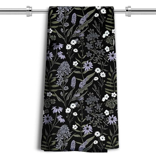 LUKIPOM Vintage Purple Floral Kitchen Towels, Dark Moody Floral Dish Tea Towels, Dark Cottagecore Botanical Hand Towels for Bathroom, 16x24 Inches