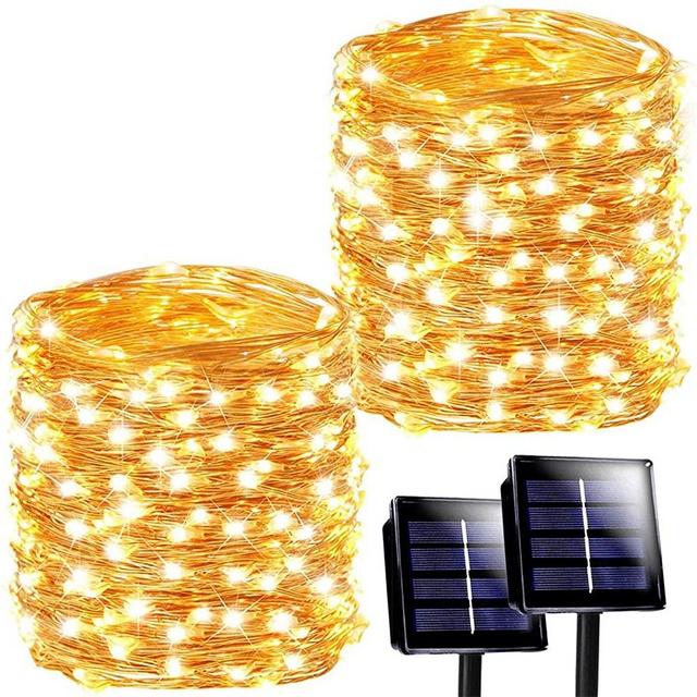 SANJICHA Solar String Lights Outdoor, 2-Pack Each 72FT 200 LED Super Bright Solar Outdoor Lights, Waterproof Copper Wire 8 Modes Solar Fairy Lights for Garden Patio Tree Party Wedding (Warm White)