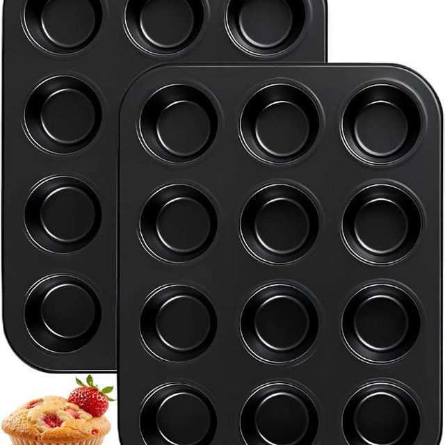 Yoehka 2 Pack Muffin Pan for Baking, Nonstick Cupcake Pan Set, Standard 12-Cups Muffin Tin for Baking Cupcakes, Carbon Steel Baking Supplies