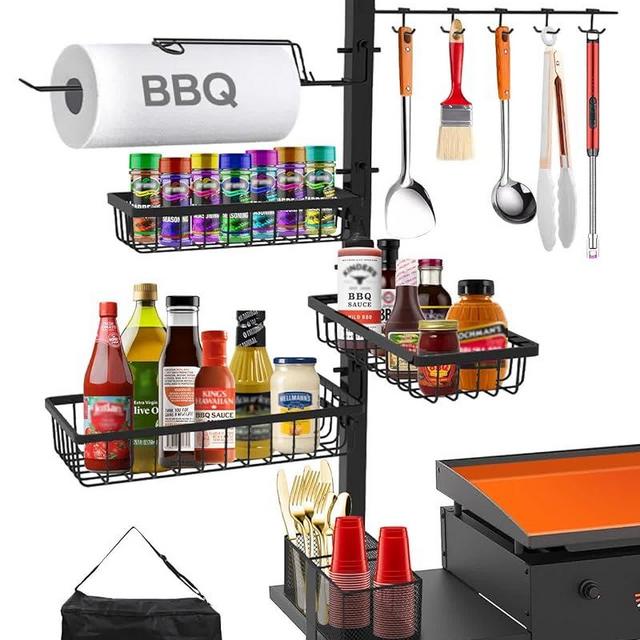 Griddle Caddy for Blackstone Griddle Accessories, BBQ Grill Caddy with Paper Towel Holder, Outdoor Kitchen Accessories for Camper, Grill Accessories Organizer, Picnic Utensil Condiment Caddy