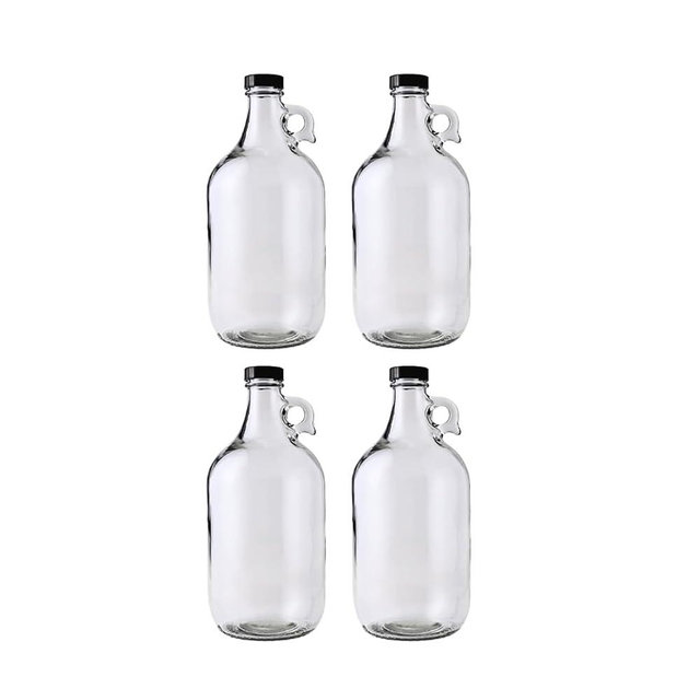 Fastrack 4-Pack Half-Gallon Glass Jug Set (64 oz) w/4 Polyseal Caps | Multipurpose Half Gallon Jug, & Detergent Dispenser for Laundry, Glass Jar for Liquids, Water & Juice