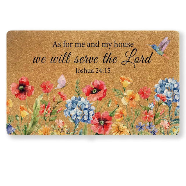 Uilatyu As for Me and My House Door Mat – 30×17″ Christian Welcome Mat with Bible Verse, Blessed Faux Coir Non-Slip Indoor & Outdoor Entry Rug, Durable Dirt-Trapping, Housewarming