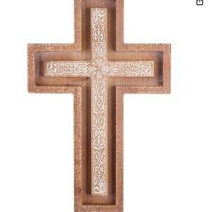 BAYSBAI Wooden Cross, Hanging Crucifix Wall Cross Catholic, Decorative Crosses for the Wall, Christian Baptism Confirmation Gift