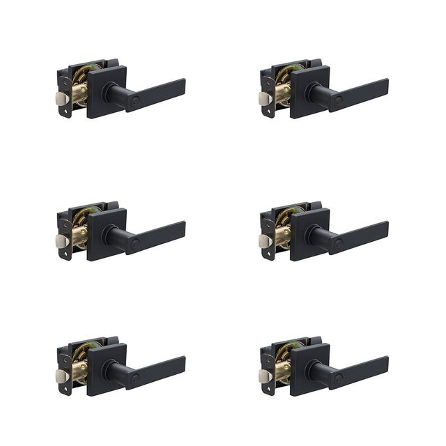 Amazon Basics Contemporary Stamford Door Lever - Privacy - Matte Black, 6-Pack