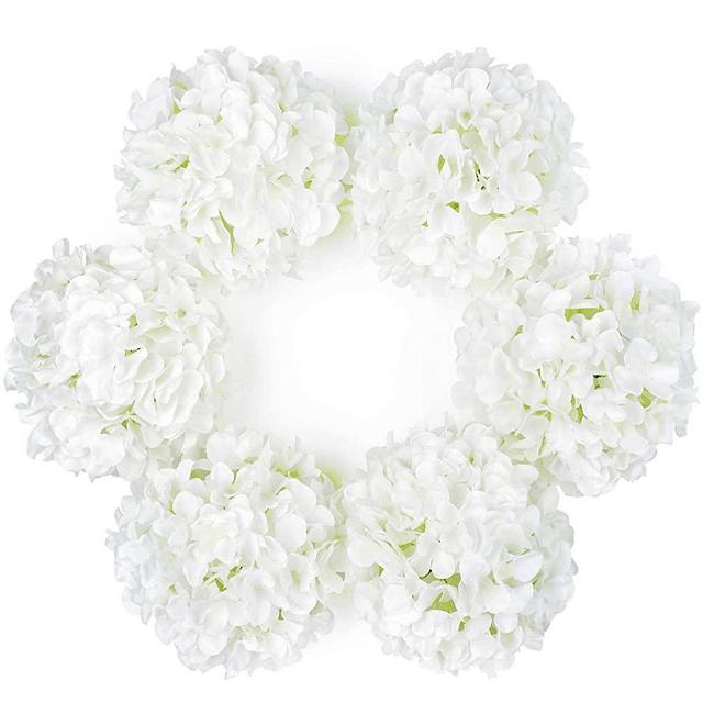 DuHouse Artificial Bigger Silk Hydrangea Flower Heads with Stem Fake White Hydrangea Flowers for Wedding Home Garden Centerpiece Pack of 6