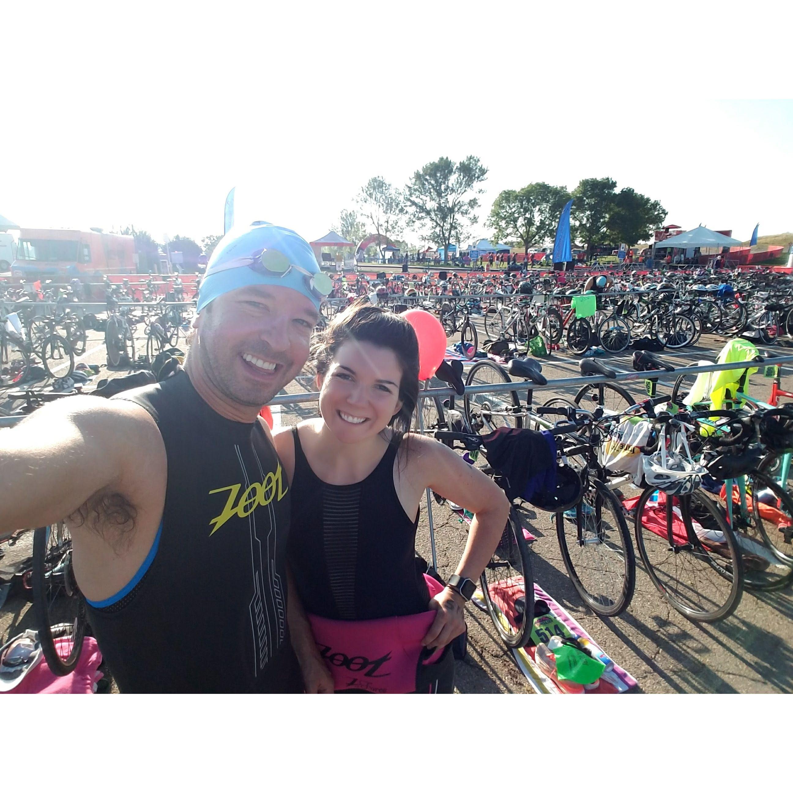 Competing in our first triathlon together in Colorado (July 2017)