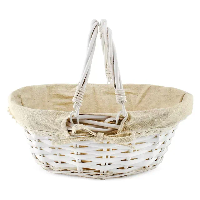 Cornucopia Brands White Wicker Basket w/ Handles, for Easter, Picnics, Decor, 13 x 10 x 6 In. w/ Liner