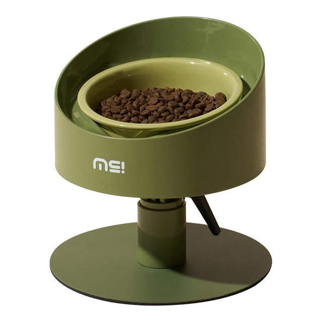 MS!MAKE SURE Adjustable Raised Cat Bowls, Ceramic Elevated Cat Bowls, Pet Bowl with Anti - Slip Rubber Pad, Leak - Proof, Lead & Cadmium Free, Whisker - Friendly, for All Life Stages of Age Green
