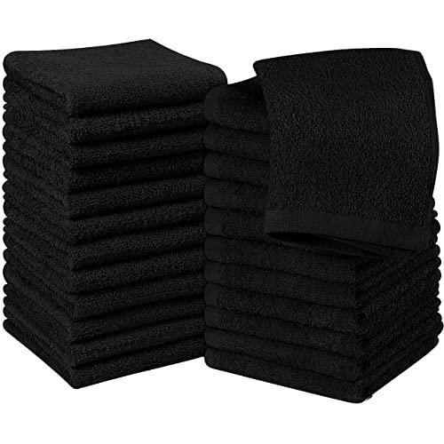 Utopia Towels Cotton Black Washcloths Set - Pack of 24-100% Ring Spun Cotton, Premium Quality Flannel Face Cloths, Highly Absorbent and Soft Feel Fingertip Towels
