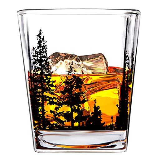 Boravis Whiskey Glasses-Landscape Set of 2 10oz Crystal Heavy Base Rock Tumblers for Drinking Scotch, Bourbon, Cognac, Gift Ready Box for Men, Father, Husband, Boyfriends, Brothers