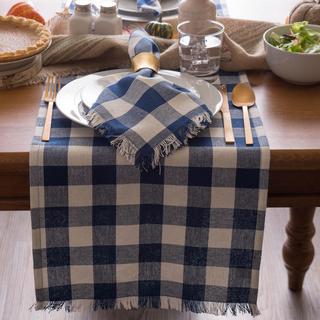 Heavyweight Check Fringed Table Runner