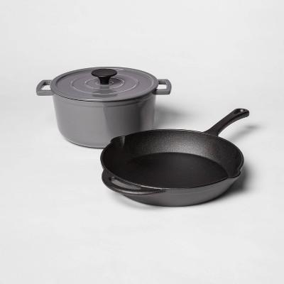 Pre-Seasoned Cast Iron Skillet and Enamel Dutch Oven Set Gray - Threshold™
