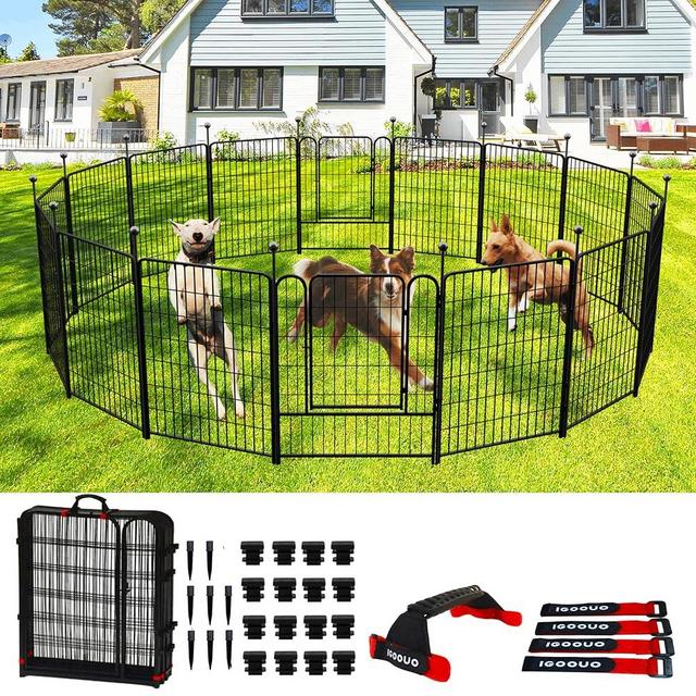 IGOOUO Dog Playpen Outdoor for Medium/Large Dogs 36'' High, Heavy Duty Dog Playpen with Rustproof and Sturdy Stakes, 3ft Dog Fence for RV Camping(8 Panels)