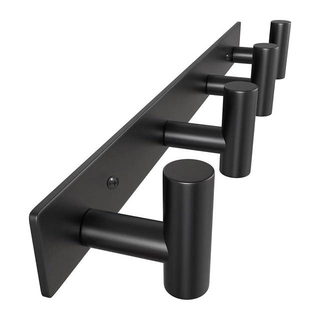VAEHOLD Hat and Coat Wall Mount Rack - 4 Hooks for Robes, Bags, Keys, and Towels - Bathroom Towel Hanger Organizer -Black