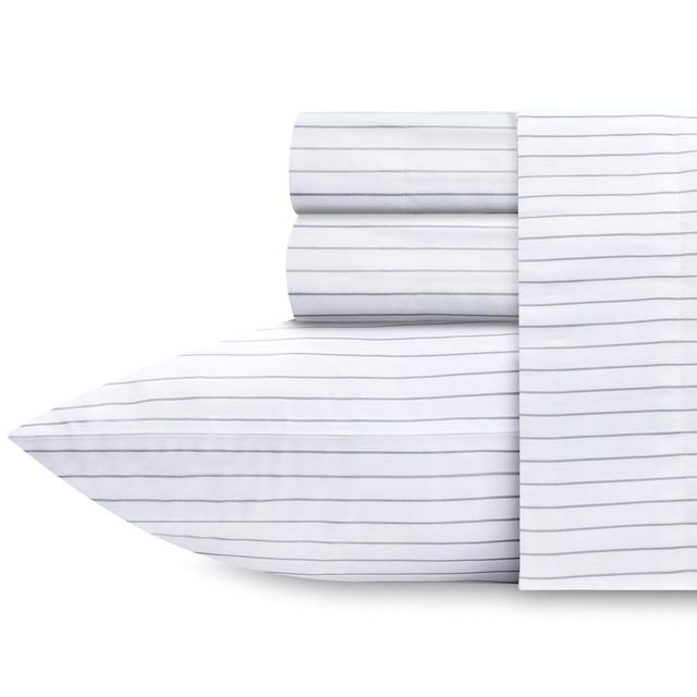 400 Thread Count 100% Cotton Printed PINSTRIPE Light Grey 4 Piece Sheet Set - King - California Design Den