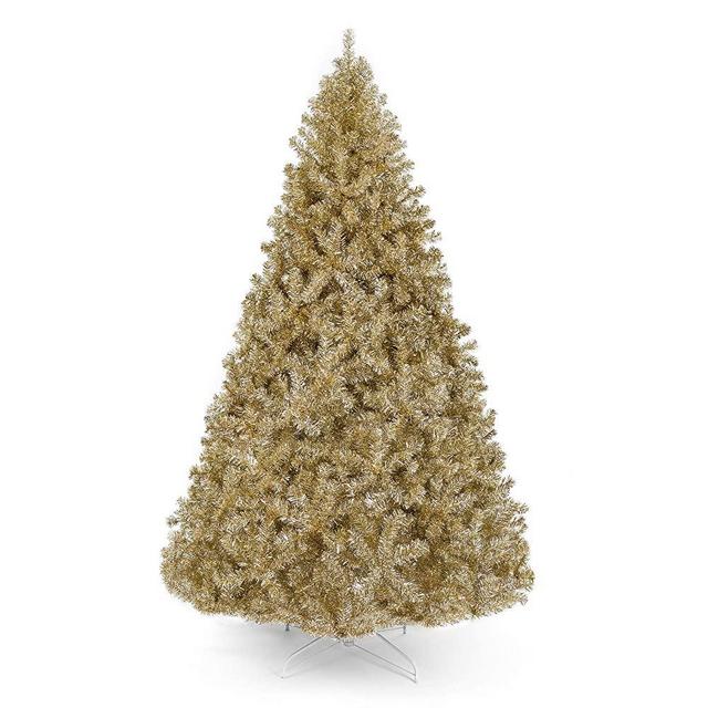 Best Choice Products 7.5ft Artificial Tinsel Christmas Tree Holiday Decoration w/ 1,749 Tips, Foldable Stand, Champagne Gold