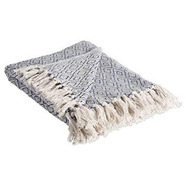 DII Rustic Farmhouse Cotton Diamond Blanket Throw with Fringe For Chair, Couch, Picnic, Camping, Beach, & Everyday Use , 50 x 60" - Fields of Diamond French Blue