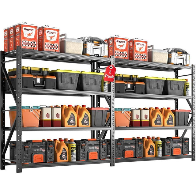 Jaqiumn Metal Garage Shelving Unit, Heavy Duty Adjustable Industrial Storage Shelves, Steel Storage Rack for Garage, Warehouse, Basement, Black, 64.6" H x 67" W x 21.7" D, 2 Pack