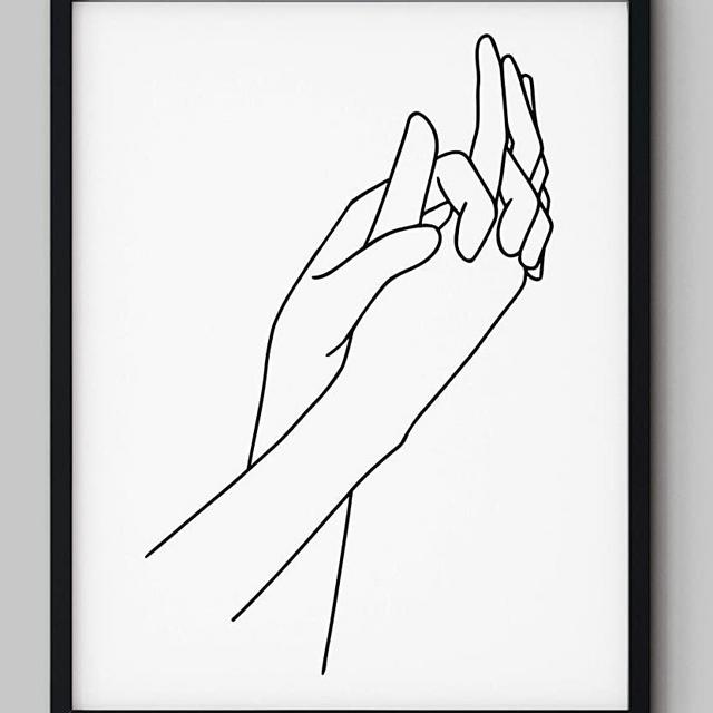 Abstract Minimalist Holding Hands Line Wall Decor - 11x14" UNFRAMED Print - Modern, Minimalist Black And White Drawing - Love Wall Art