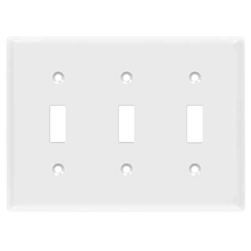 ENERLITES Toggle Light Switch Wall Plate, Size 3-Gang 4.50" x 6.38", Unbreakable Polycarbonate Thermoplastic, 8813-W, White, 3 Gang