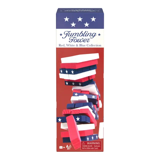 Jumbling Tower, Americana Collection in Red, White and Blue