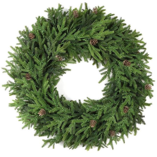 Christmas Wreath Artgar Christmas Wreaths for Front Door 22 inch Green Wreath Realistic Artificial Real Touch Pine Wreath Winter Christmas Decorations Outdoor Indoor Outside Window Home Xmas Holiday