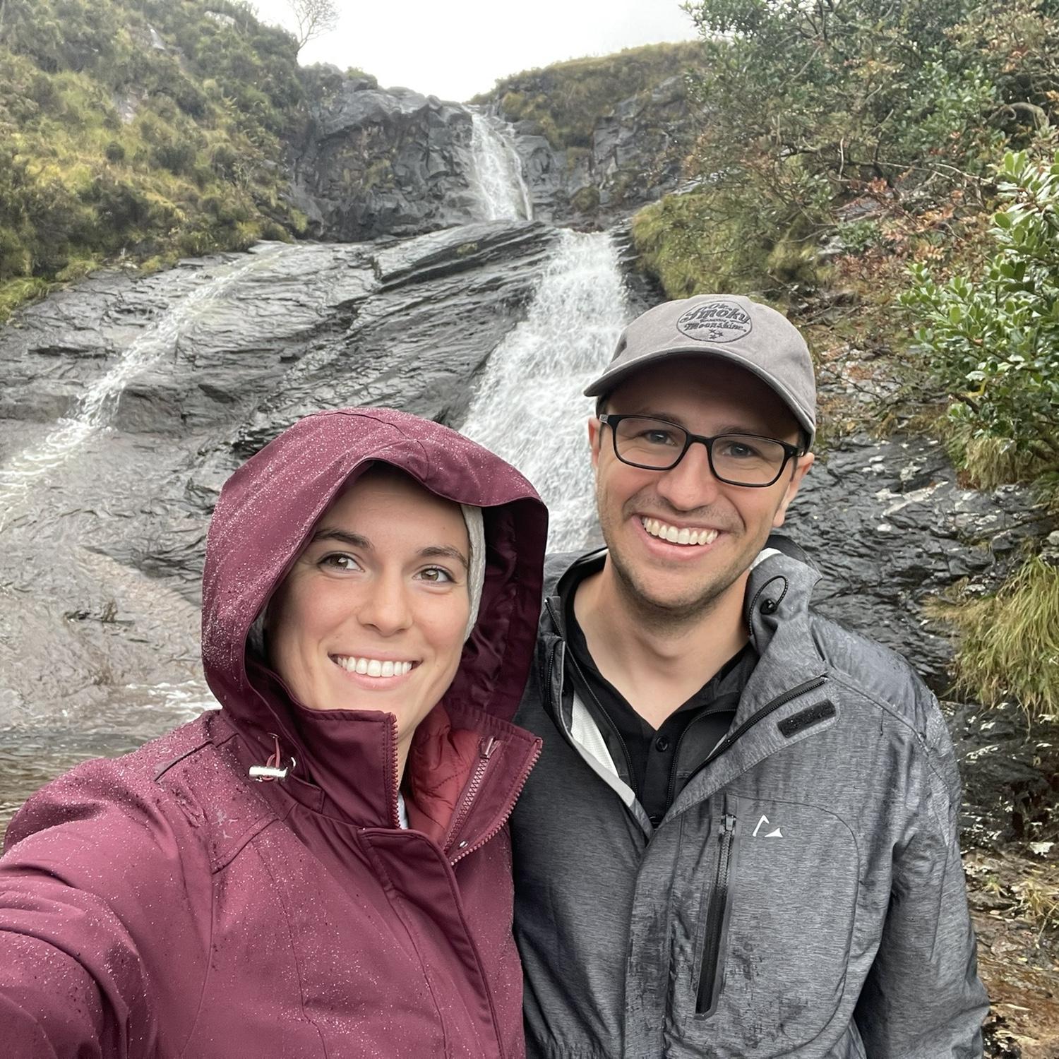 One of many beautiful waterfalls Alex somehow found on our trip in Scotland