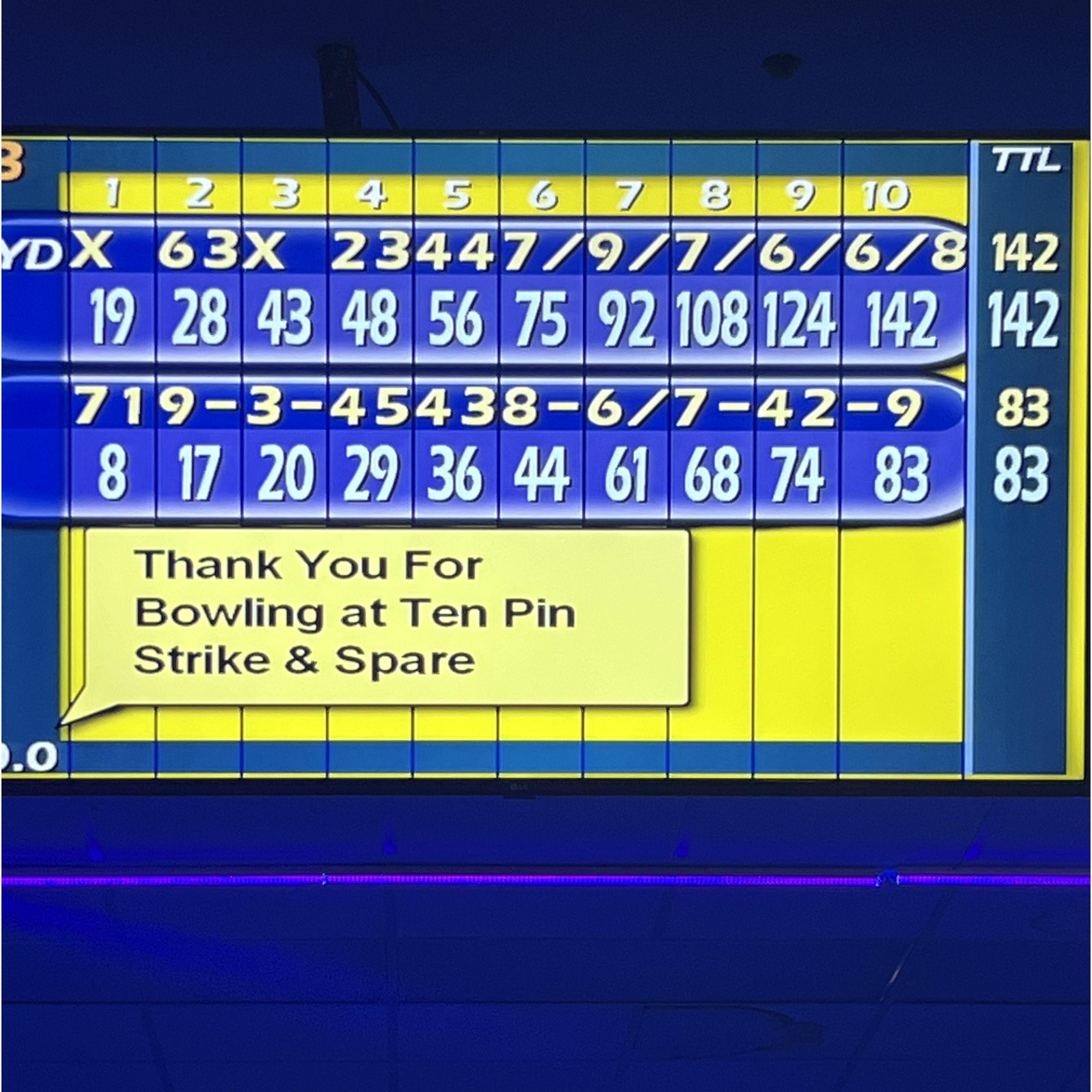 A super successful first date, especially for Sydni, who won bowling (and all of the arcade games) on their date.