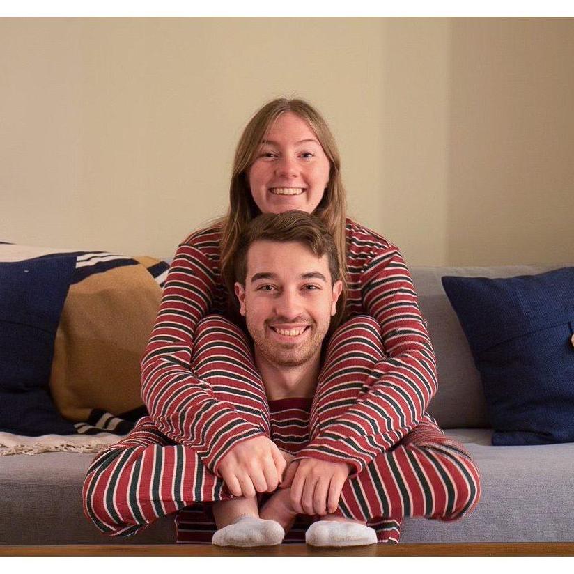 Our first Christmas together -- Aaron was very confused when I told him to sit underneath my knees.