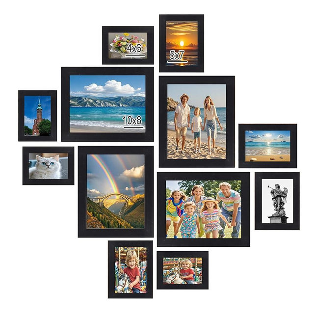 Cuports 12 pack Picture Frames Gallery Wall Frame Set Wall Art Decor for Home Decoration,Hanging or Tabletop Display,Include Multi-Size with Four 8x10, Four 5x7, Four 4x6.