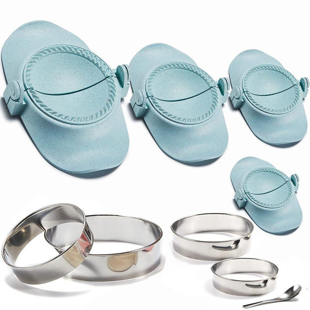 MUMSUNG Empanada Maker Press, 6-Inch Extra Large Dumpling Maker Set with Dough Cutter, Dumpling Mold Set for Pierogi, Pastelitos, Calzone, Turnovers, Chinese Dumpling 4Sizes-Blue (6"/4"/3"/2.6")