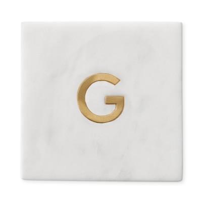 Marble & Brass Monogram Coasters, G