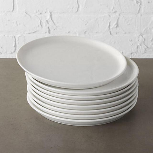 SET OF 8 CB2 CONTACT WHITE SALAD PLATES