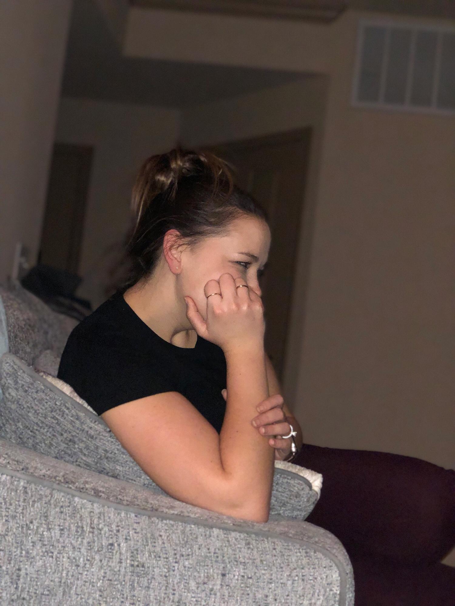 Watching her favorite show, I think 🤔