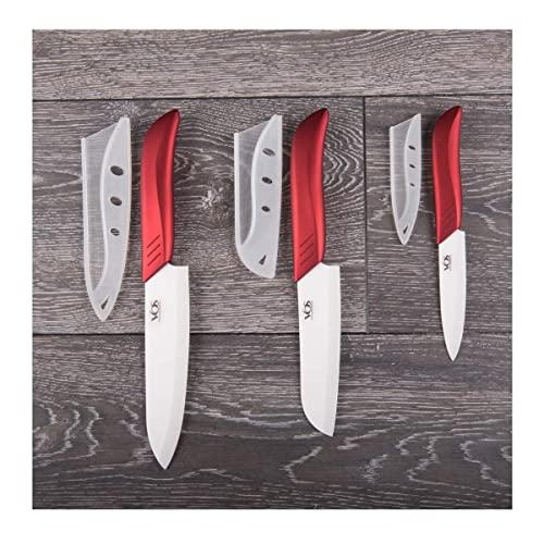 Ceramic Knife Set - 6 Pieces Chef Kitchen Knives Santoku and Paring - Elegant Box by Vos