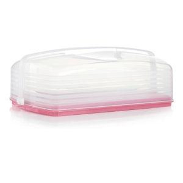 Tupperware, Rectangular Cake and Cupcake Carrier in Pink, Holds 18 Cupcakes