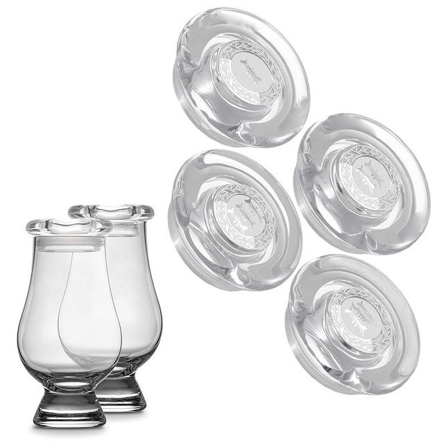 Cairn Craft CairnCovers Glass Whiskey Glassware Lids - Glass Cap for Whisky Tasting Glasses (4 CairnCover Lids with Numeral Engraving)